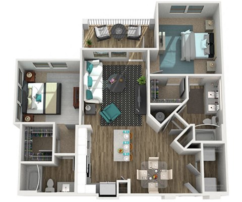 Floor plan for 2 beds, 2 baths